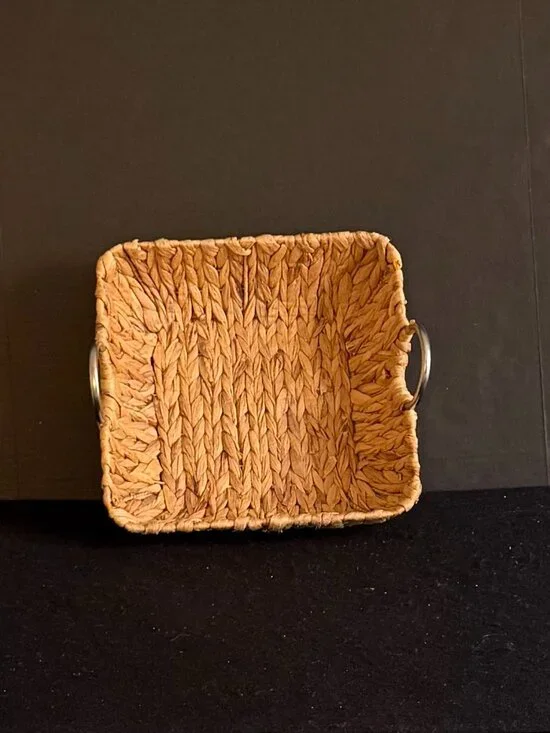 Hand-Woven Water Hyacinth Basket/Serving Tray w/Silver-Tone Handles