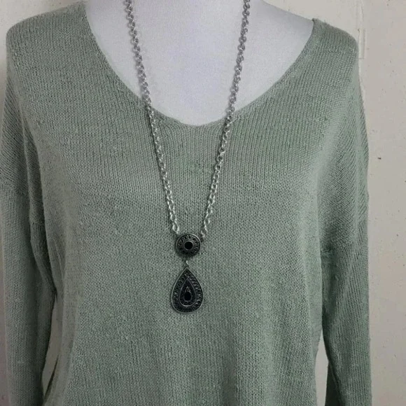 Bijoux Stella Pendant Necklace OS Silver Black Boho Teardrop Long Adjustable 32