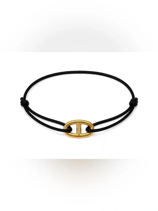 Gold Oval Accent Black Cord Bracelet - Designer Style