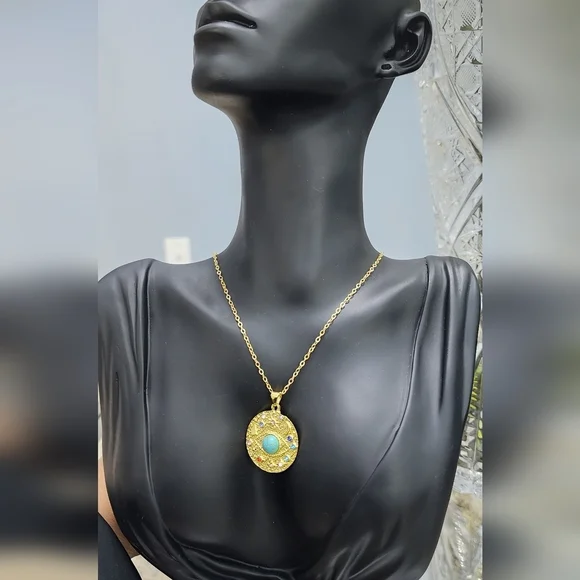 Gold Pendant Necklace with Turquoise Detail