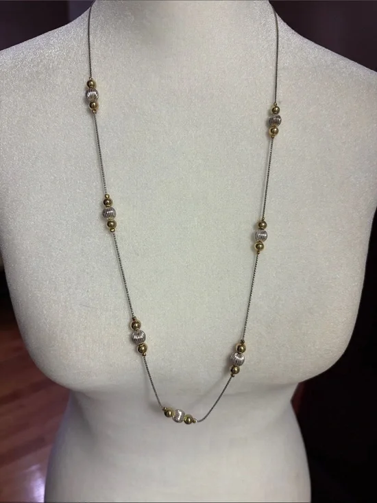 14.5@ Gold and Silver Beaded Women’s Necklace - Elegant Two-Tone Design
