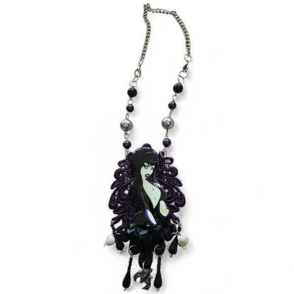 Elvira, Mistress Of The Dark Lace Beaded Handmade Necklace