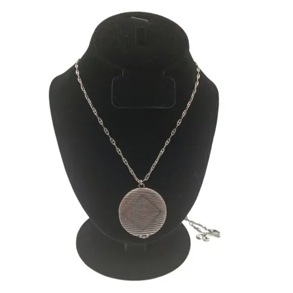 Fossil Locket Pendant Necklace 35” Silver Tone Charms Geometric Boho Chic Aztec