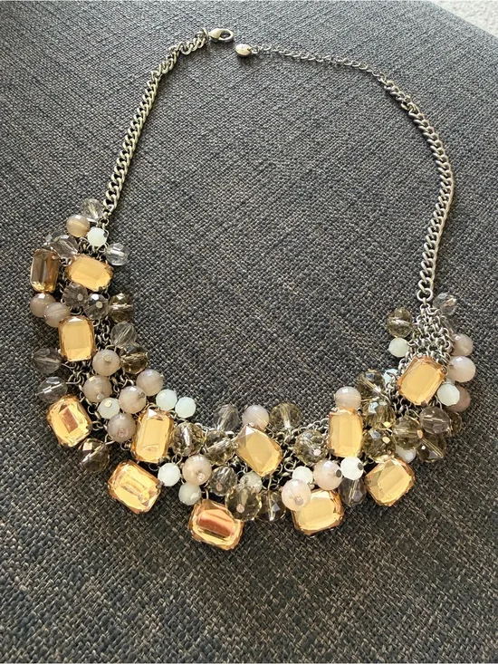 LOFT Statement Gold Crystal Bib Necklace - Women Jewelry