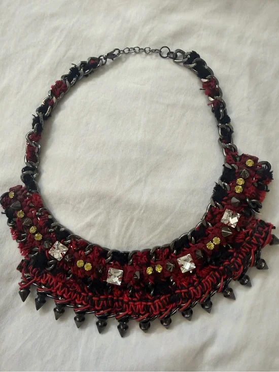 Zara Red and Black Statement Bib Necklace -with studs