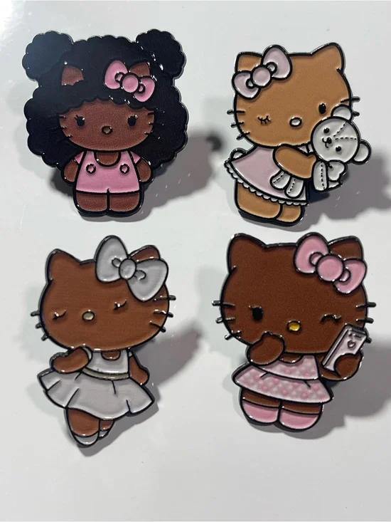 Set of 4 Black/Brown Hello Kitty Zinc Alloy Metal Pins- NEW