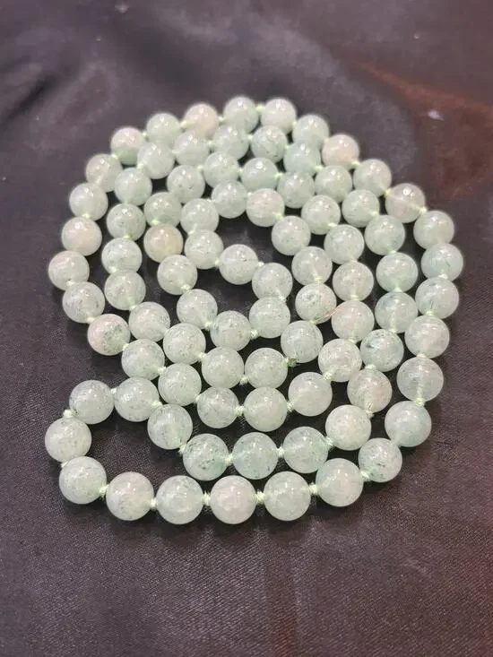 Vintage Pale Green Jade Bead Strand Necklace Silk Knotted 30