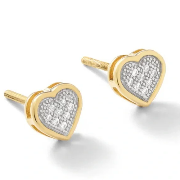 Kids Diamond Accent Heart Stud Earrings in Sterling Silver and 14K Gold plate