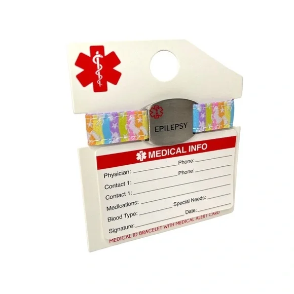 Medical ID Bracelet Epilepsy‎ Unicorn Multi Color Bracelet with Medical Card