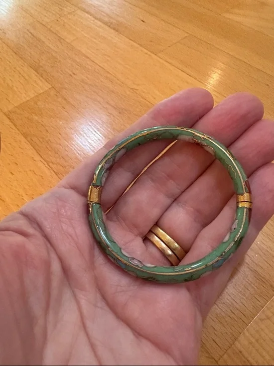 Child's Hinged Green Floral Cloisonné Bracelet