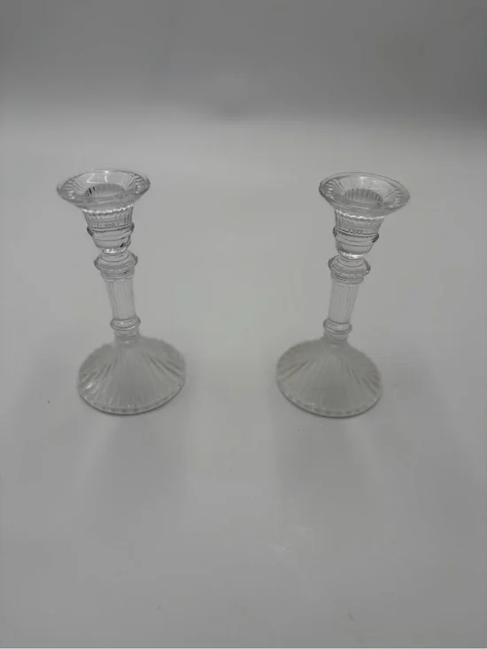 Clear Glass Lenox Ribbed Candlestick Pair - Elegant Home Accents