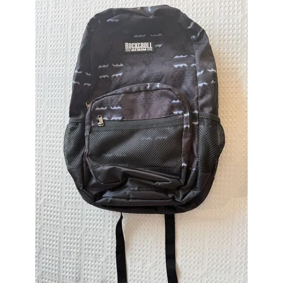 Rock & Roll Denim Large Black Backpack Mesh Pockets Western Zippers Unisex