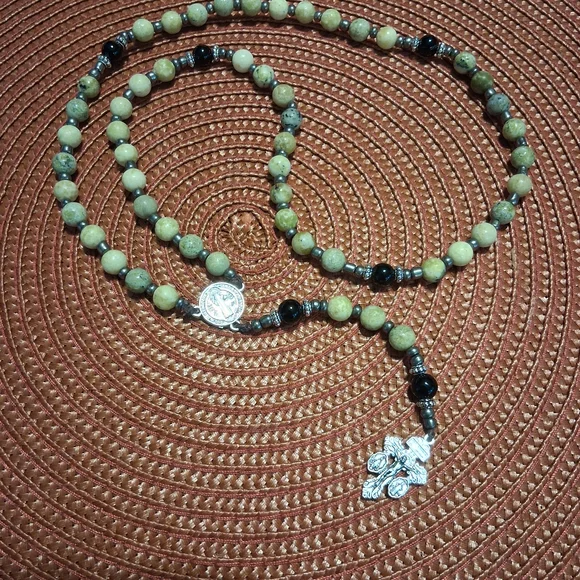 handcrafted yellow turquoise and black agate rosary