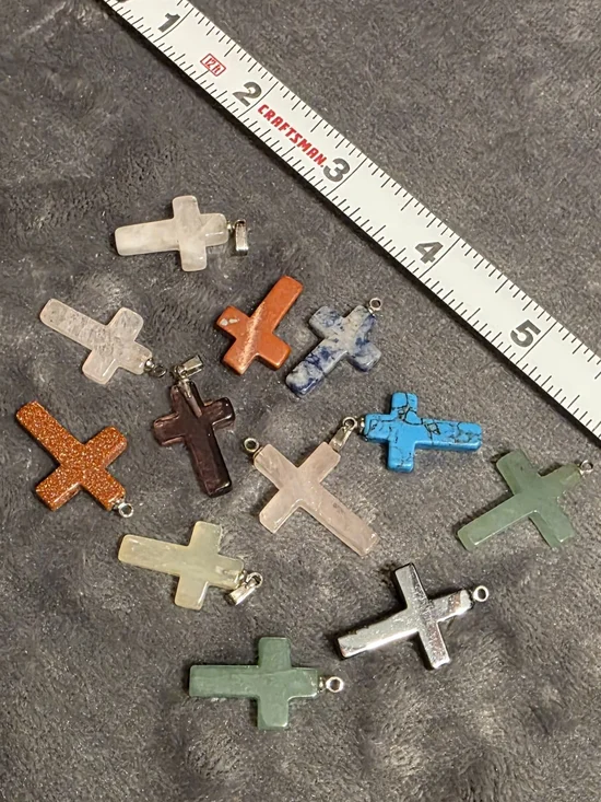 Assorted Cross Stone Pendants / Earings, Different Colors, No Bails Or Hooks
