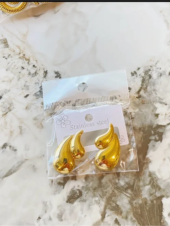 Stainless Steel Kids Gold Teardrop Earrings