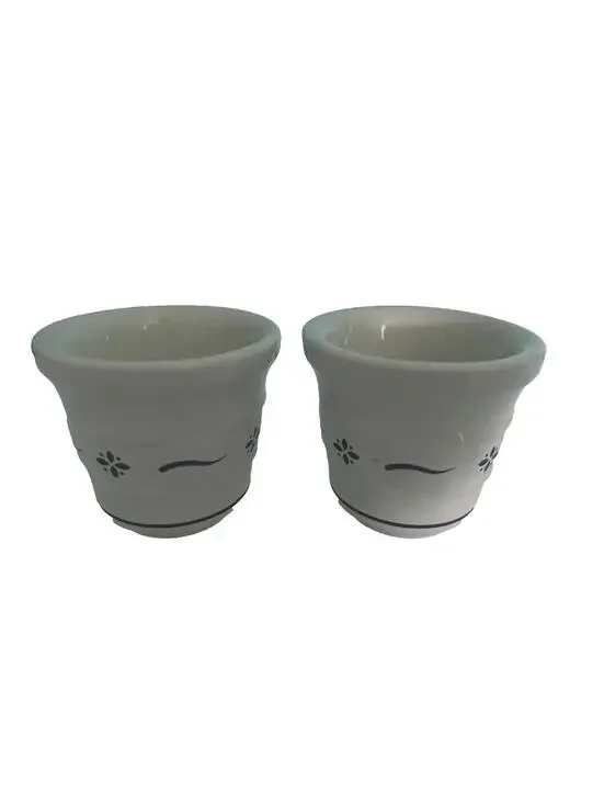 Longaberger Pottery Woven Traditions Votive Candle Holders Blue Set of 2