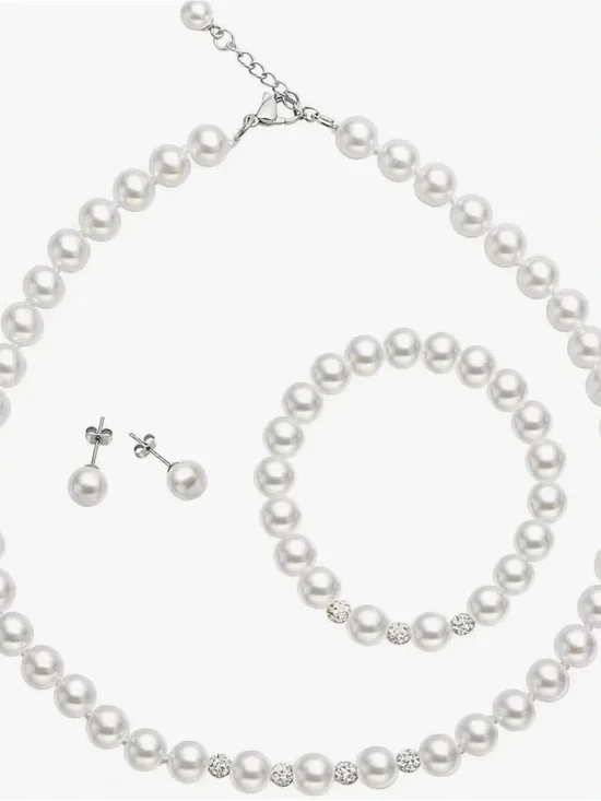 Classic White Pearl Necklace, Bracelet & Earring Set