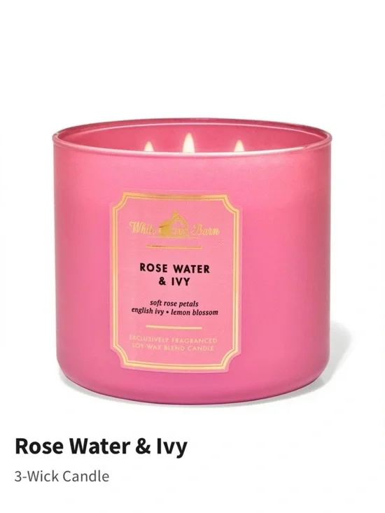 NIB White Barn “Rose Water & Ivy” 3-Wick Candle w Decorative Metal Lid
