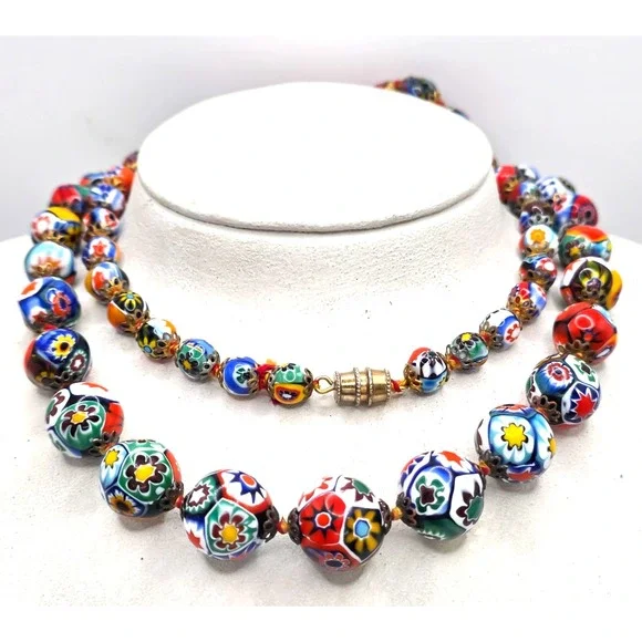 Italy Murano Millefiori Graduated Hand Knotted Beaded 28