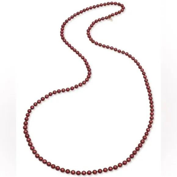 Charter Club Gold-Tone Imitation Pearl Long Strand Necklace Red New