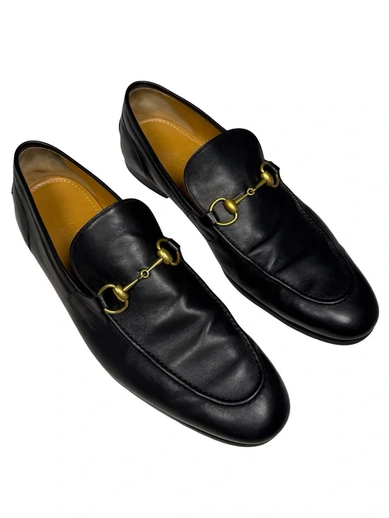 Gucci Jordaan Black Leather Horsebit Loafers Mens 10.5 Designer Luxury Italian