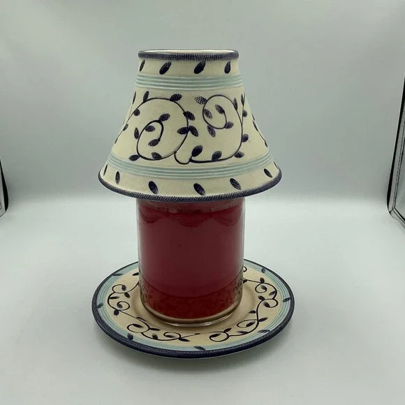 Yankee Candle Tart Warmer Plate‎ Shade Rare Print Set Blue Vine Floral Ceramic