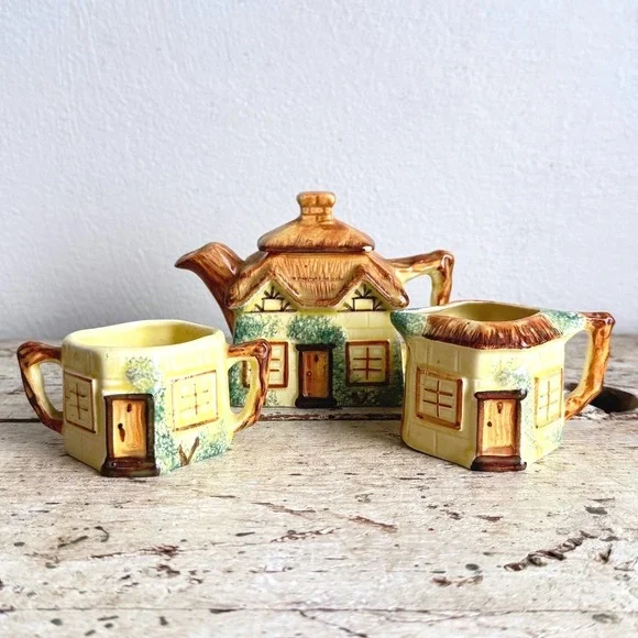 Vintage Keele St Pottery Cottage Tea Set Staffordshire England 3pc CSGC