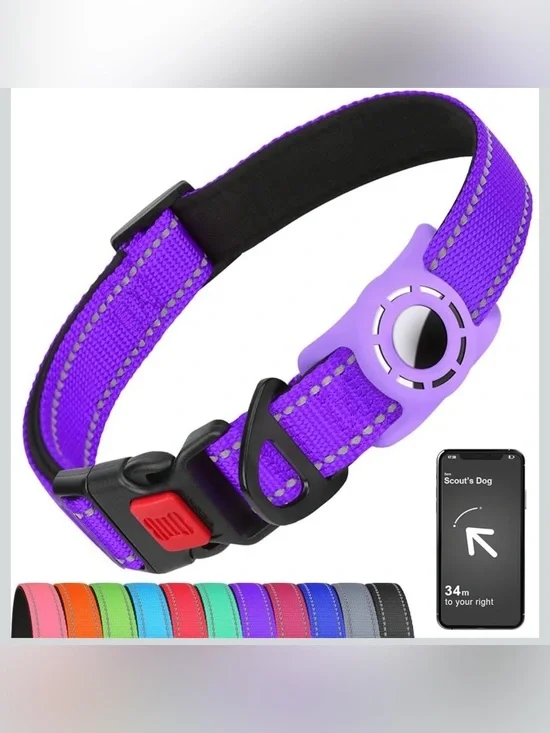 Airtag Dog Collar with AirTag Holder for Medium Dogs, Reflective, Soft Padded &