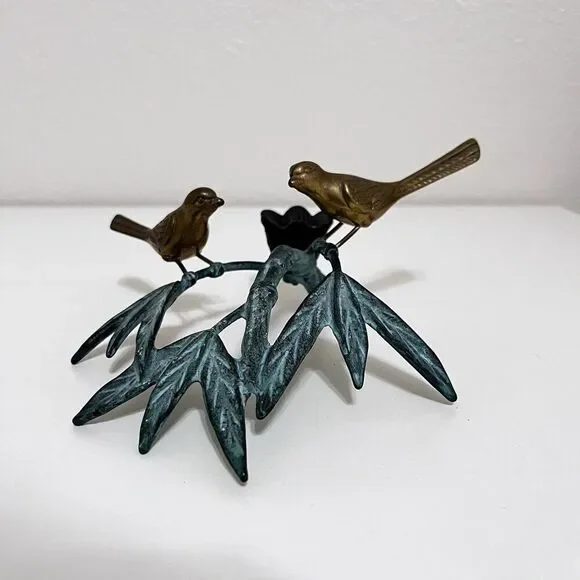 Andrea by Sadek Brass Birds on Bamboo Candle Holder Figurine