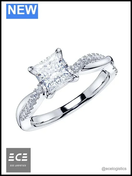 10k White Gold Princess Cut Moissanite Engagement Ring Promise Ring