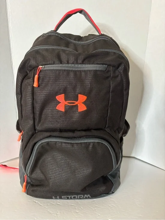 Under Armour Black Backpack with Bright Orange Logo and Accents