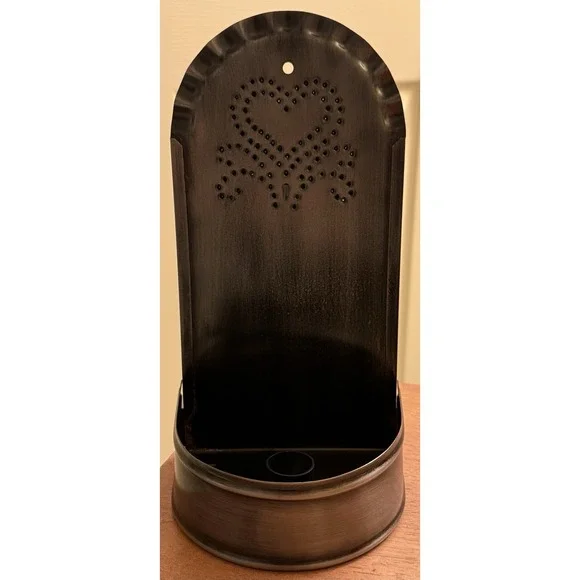 Punched Metal Wall or Table Sconce for Taper Candle‎ Heart Design 9.75