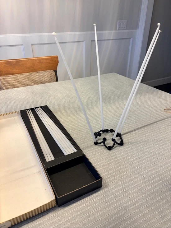 Vintage Dansk White Taper Candles with Black Beaded Metal Holder