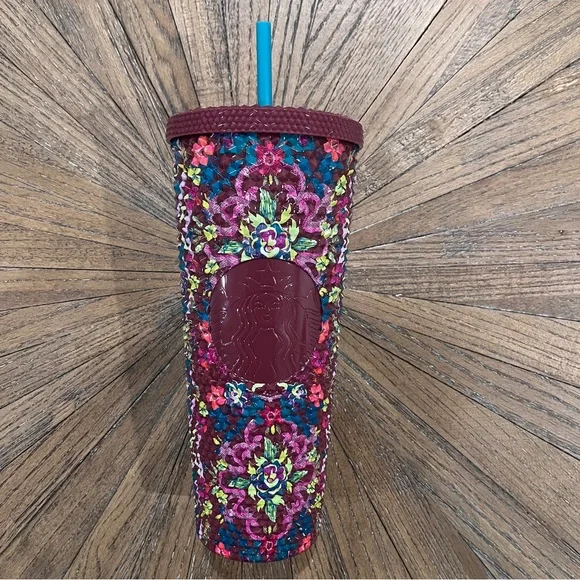 Starbucks 2025 Fall Floral Bling 24oz Venti Cold Cup Tumbler Maroon Purple NWOT