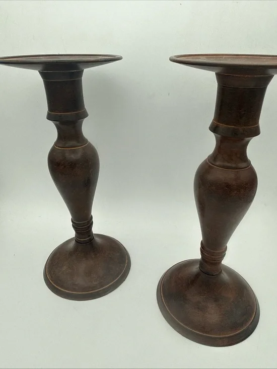 World Market Brass Painted Wood Like 9” Candle Stick Holders India