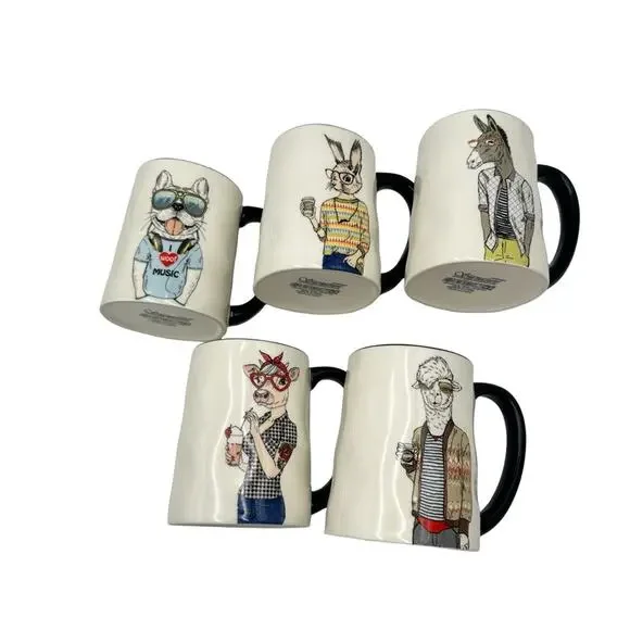 Hipster Animal Coffee Mugs 5pc Set - 17.5 oz Stoneware by Signature Housewares