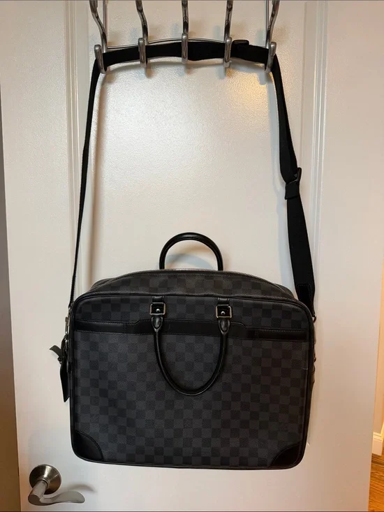 Louis Vuitton Graphite Checker Briefcase with Black Trim