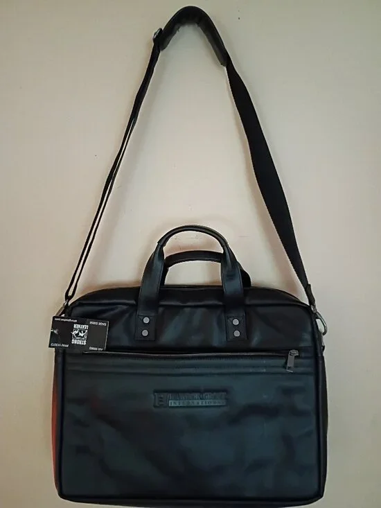 Strong Leather Hamilton Briefcase Top Grain Black Leather Laptop Messenger Bag
