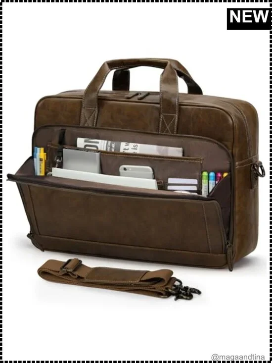 16 Inch Mens PU Leather Laptop Briefcase Messenger Bag Vintage Work