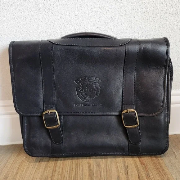 VTG Clava American Black Leather Colonial Fort Worth‎ Texas Briefcase Laptop Bag