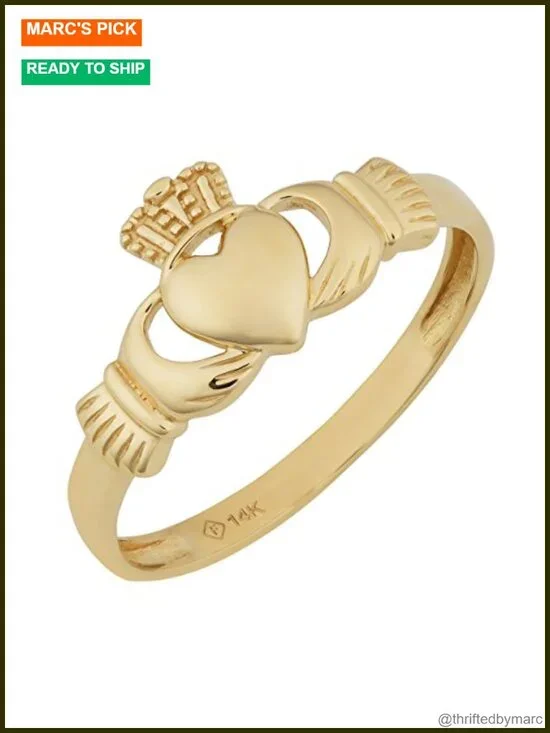 14k Yellow Gold High Polish Claddagh Ring Bezel Set Statement