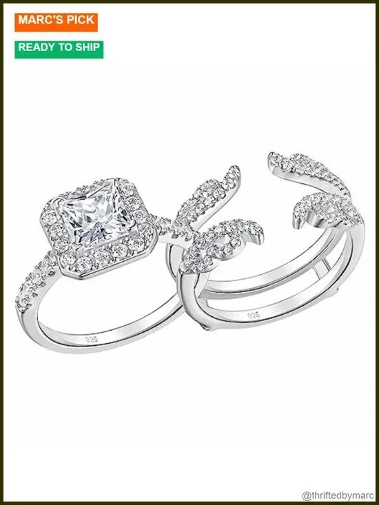 925 Sterling Silver Princess Cut Wedding Ring Set