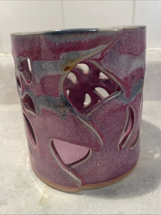 Bay Pottery Handcrafted Purple Luminary with Cutout Design