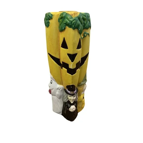 Vintage Halloween‎ 7 Inch Candle Holder Ghost Pumpkin Witch