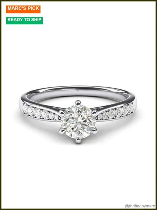 14k White Gold 1.0 CT Simulated Diamond Engagement Ring 6-Prong Promise Bridal