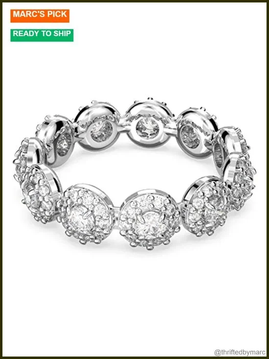 Swarovski Constella Crystal Statement Ring Rhodium Plated Pave Size 6