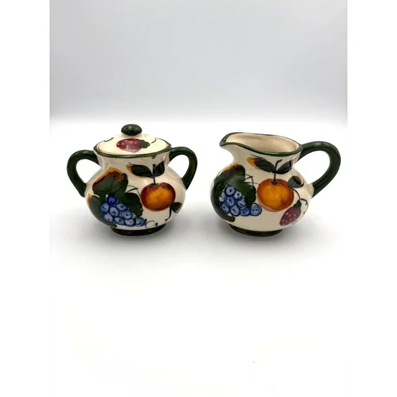 Vintage Hand‎ Painted in Japan Fruit Theme Cream & Sugar Set