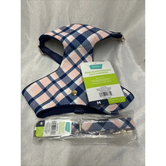 Frisco Pink Plaid Fashion Dog Harness and Collar to Match Size Medium NWT