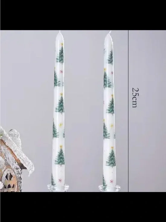 Christmas Printed Pole Candle - White with Green Tree Design