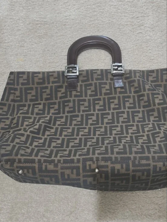 Fendi Brown Monogram Canvas Briefcase with Dark Brown Leather Handles
